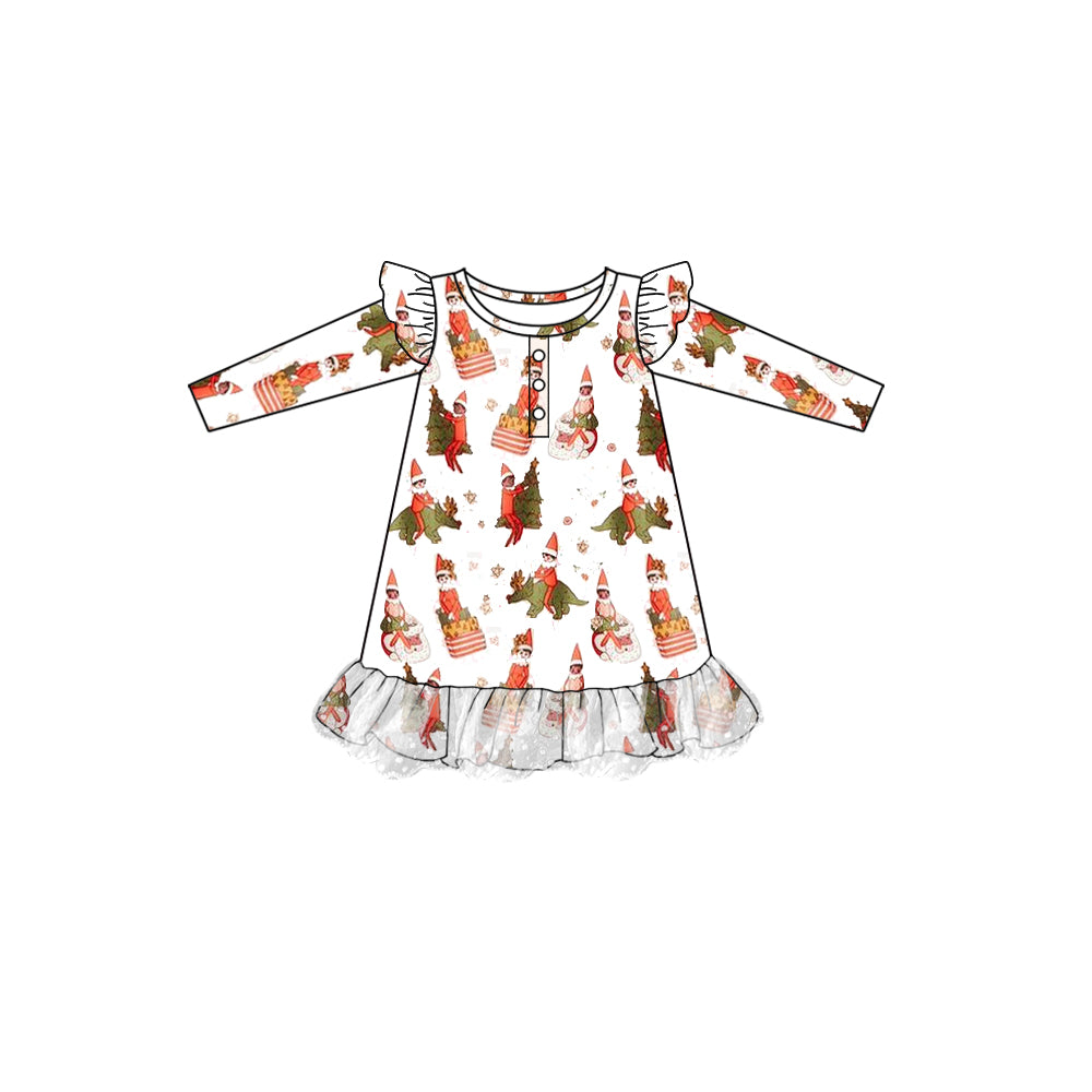 Preorder GLD0706 Christmas tree cartoon E long sleeve girls dress