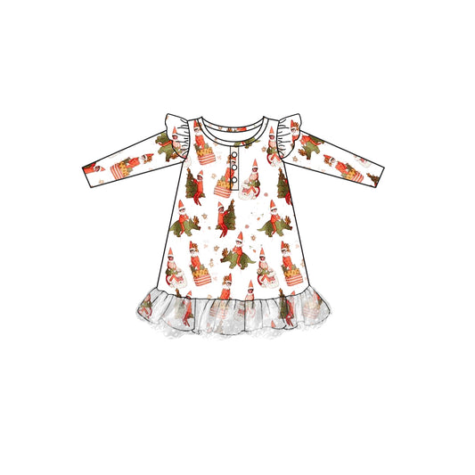Preorder GLD0706 Christmas tree cartoon E long sleeve girls dress
