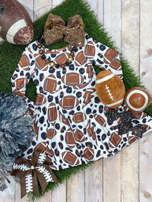 Preorder GLD0715 football leopard long sleeve girls dress