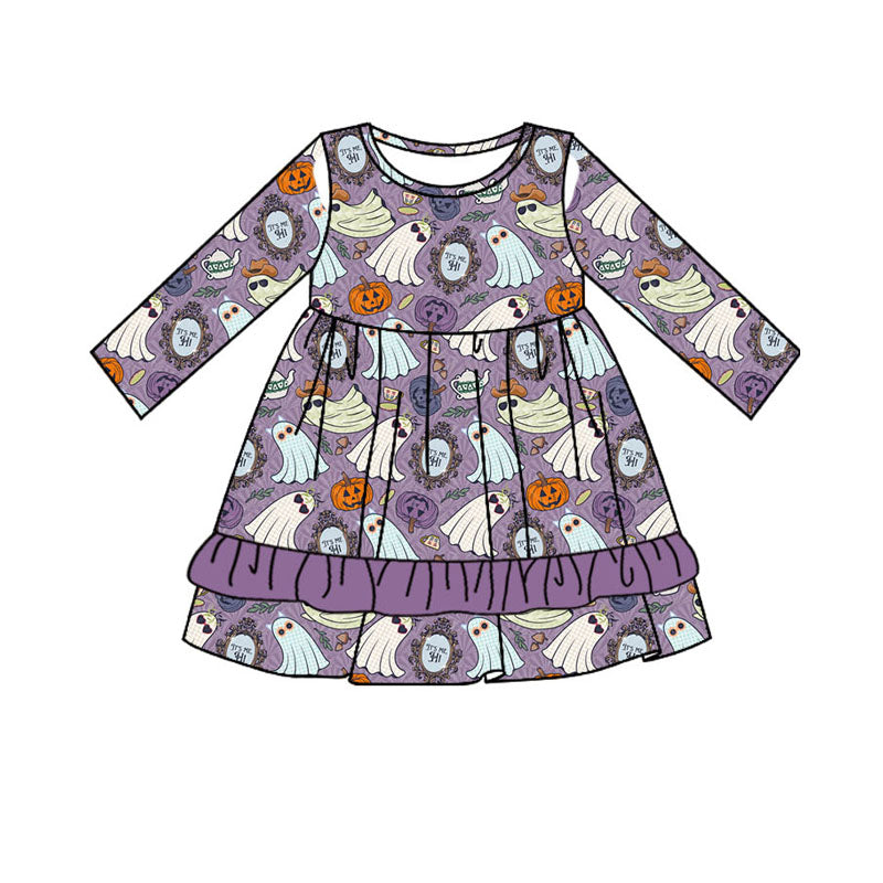 Preorder GLD0718 Halloween spooky pumpkin purpkle long sleeve girls dress