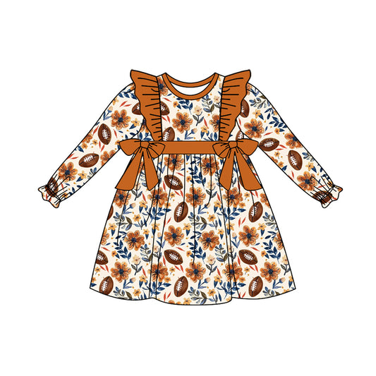 Preorder GLD0727 football flowers long sleeve orange girls dress