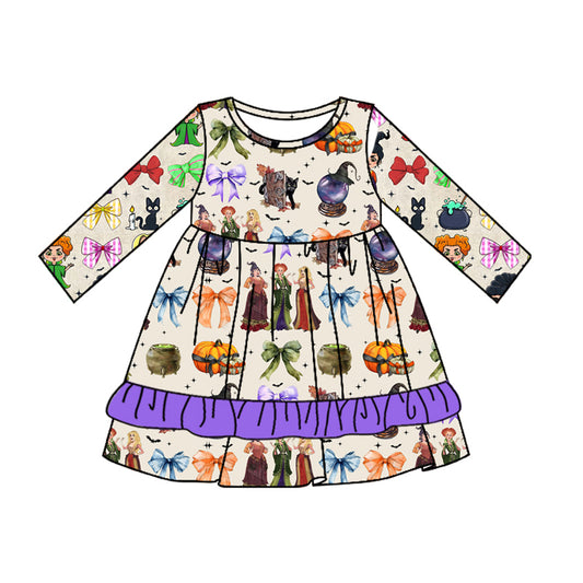 Preorder GLD0737 Halloween witch bows purple long sleeve girls dress