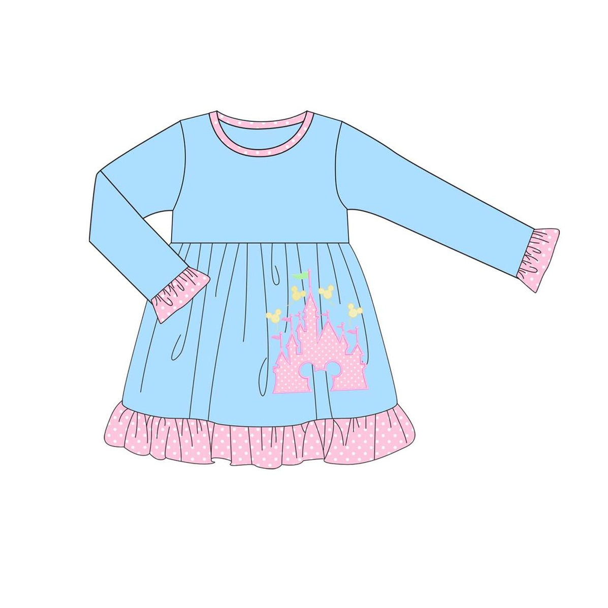 Preorder GLD0743 cartoon M castle blue long sleeve girls dress