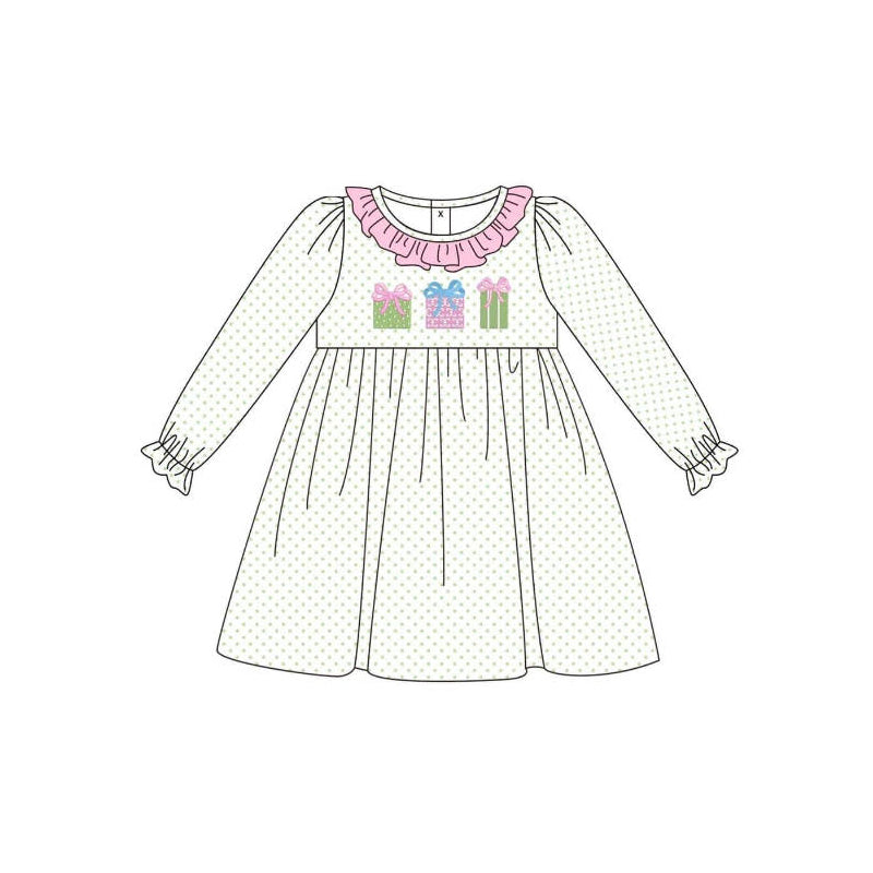 Preorder GLD0761 Christmas cute gift pink dot long sleeve girls dress
