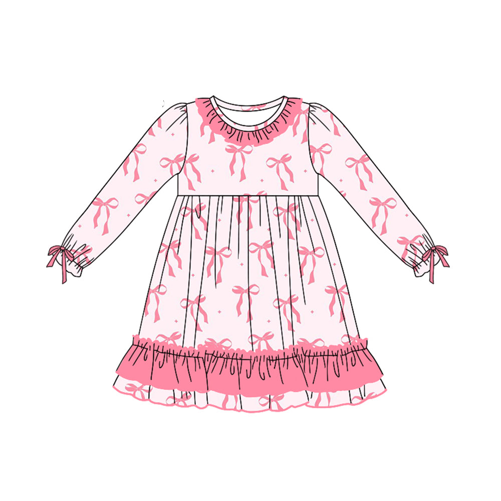 Preorder GLD0771 pink bows long sleeve girls dress