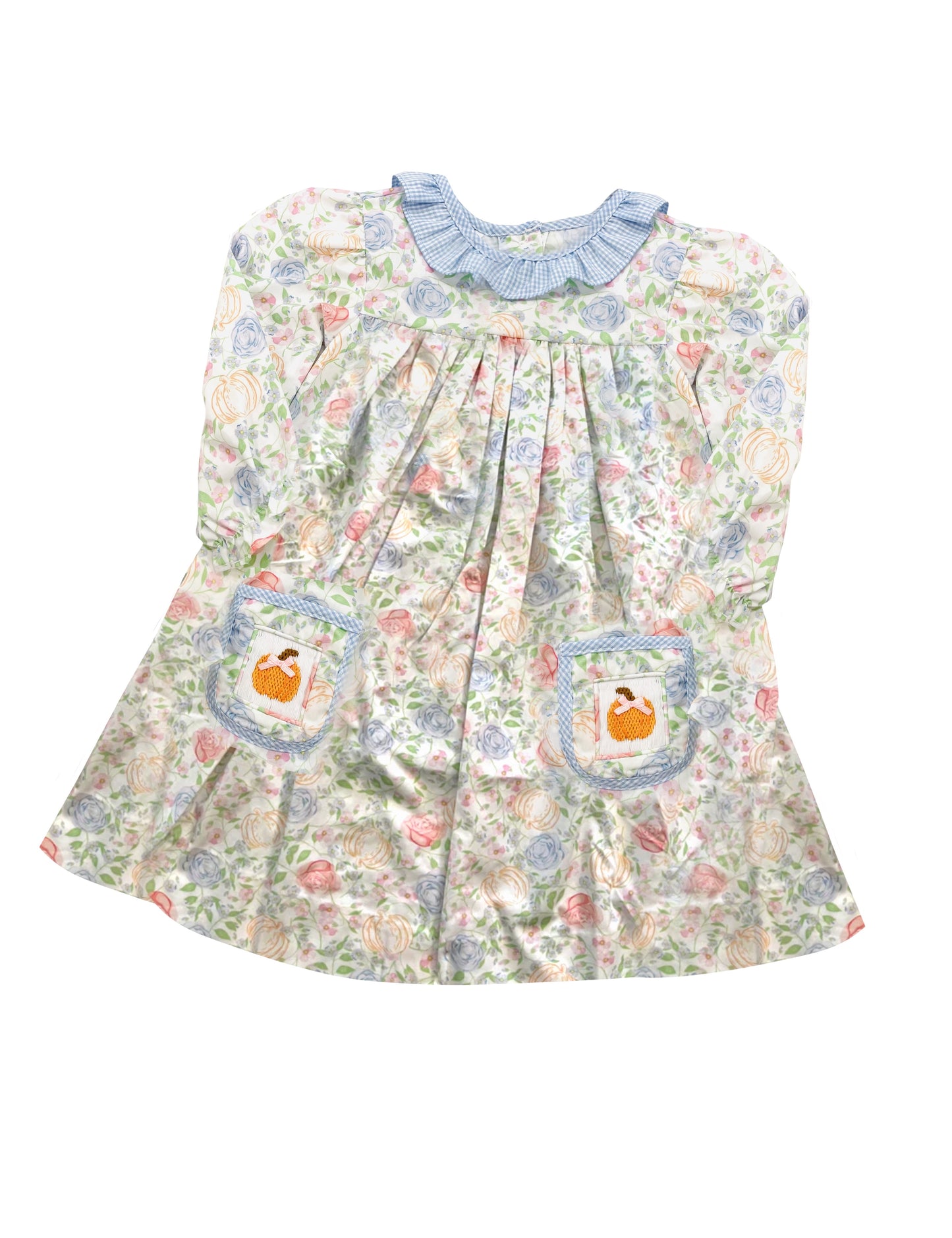 Preorder GLD0809 colorful flowers pumpkin long sleeve girls dress