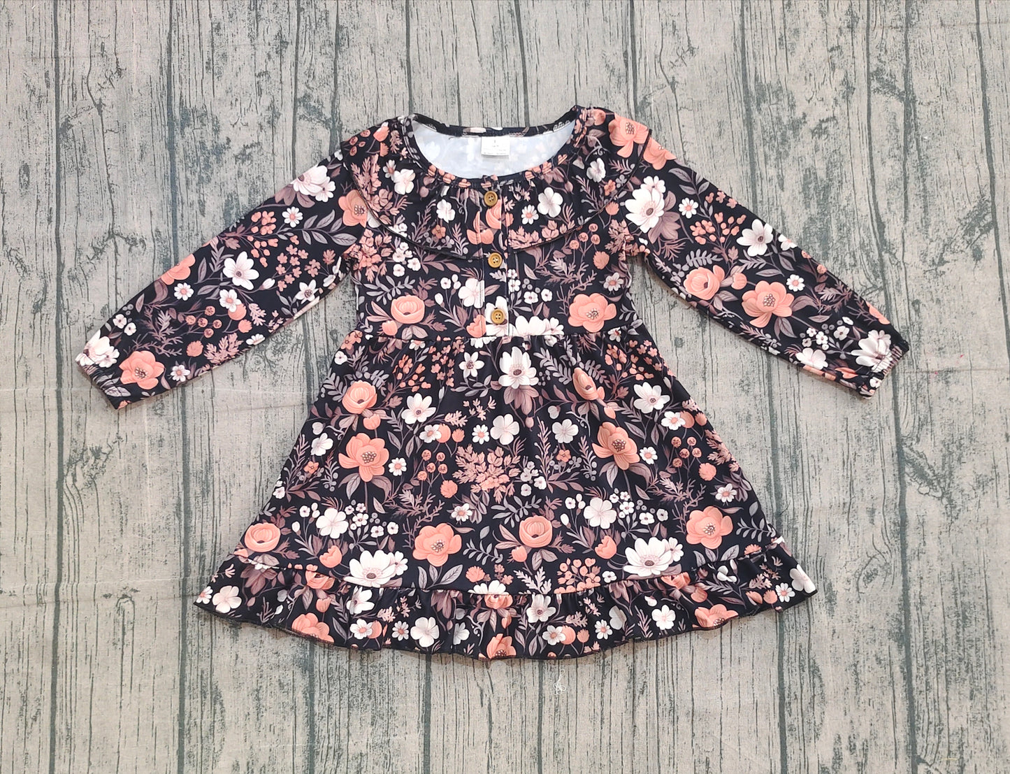 Preorder samples GLD0842 orange flowers black long sleeve girls dress