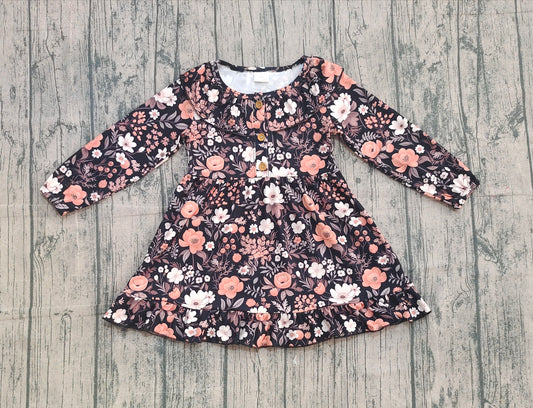 Preorder samples GLD0842 orange flowers black long sleeve girls dress