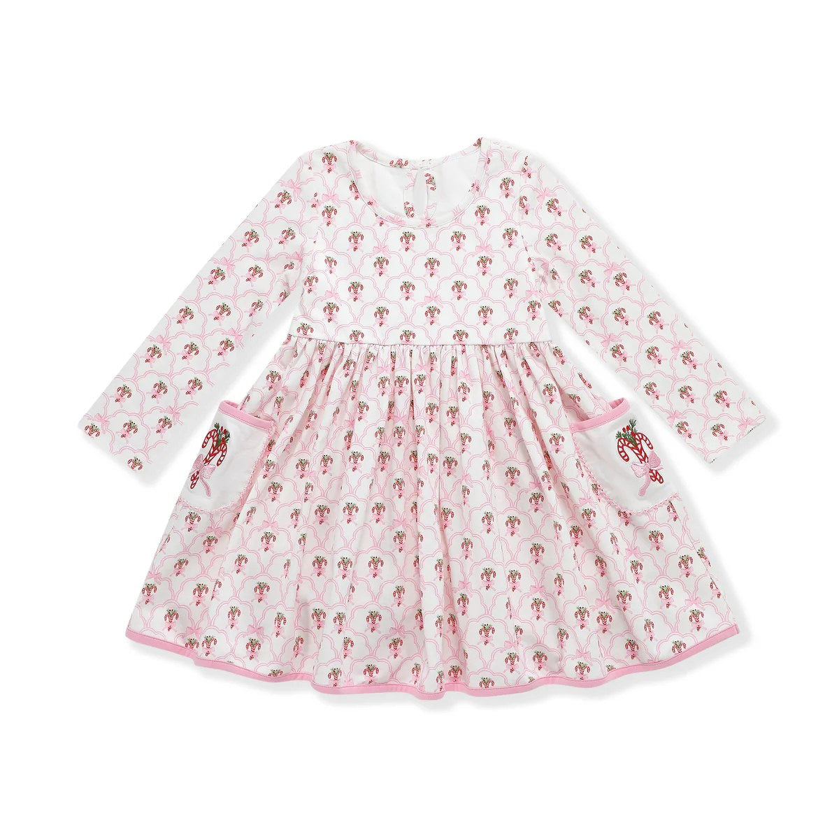 Preorder GLD0843 Christmas cane candy pink bows long sleeve girls dress