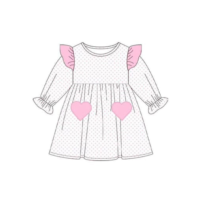 Preorder GLD0845 pink heart dot pink long sleeve girls dress