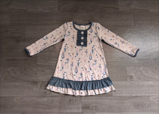 Preorder Samples GLD0874 Christmas soldier dance girl blue long sleeve girls dress