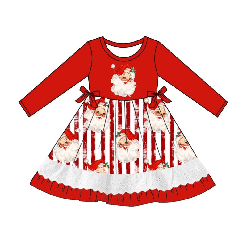 Preorder GGLD0881 Christmas Santa red striped long sleeve girls dress