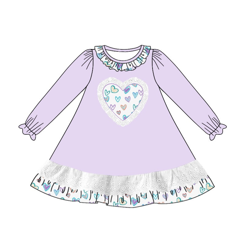 Preorder GLD0887 Valentine Day colorful heart purple long sleeve girls dress