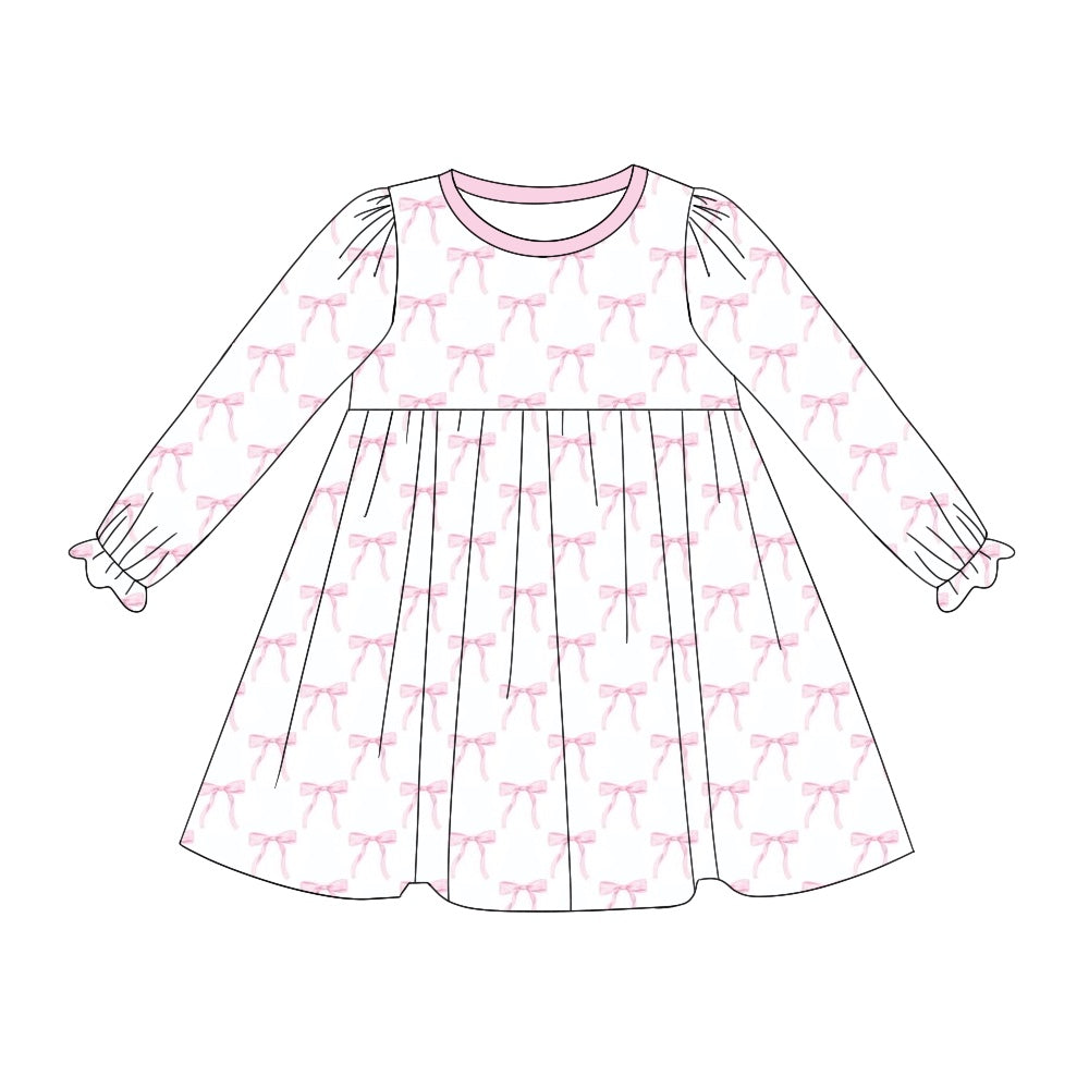 Preorder GLD0898 cute bows pink long sleeve girls dress