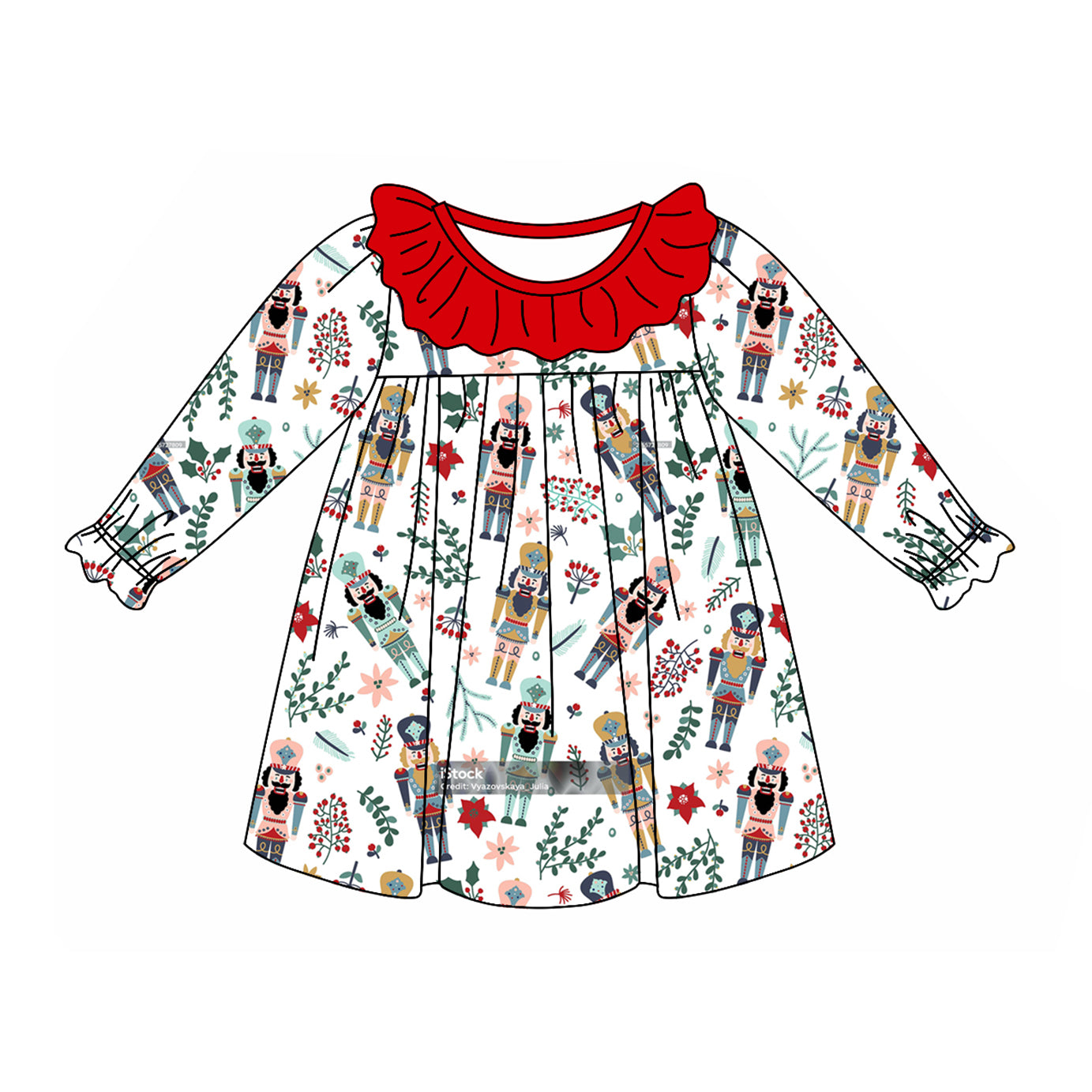 Preorder GLD0900 Christmas cartoon soldier holly berry long sleeve girls dress