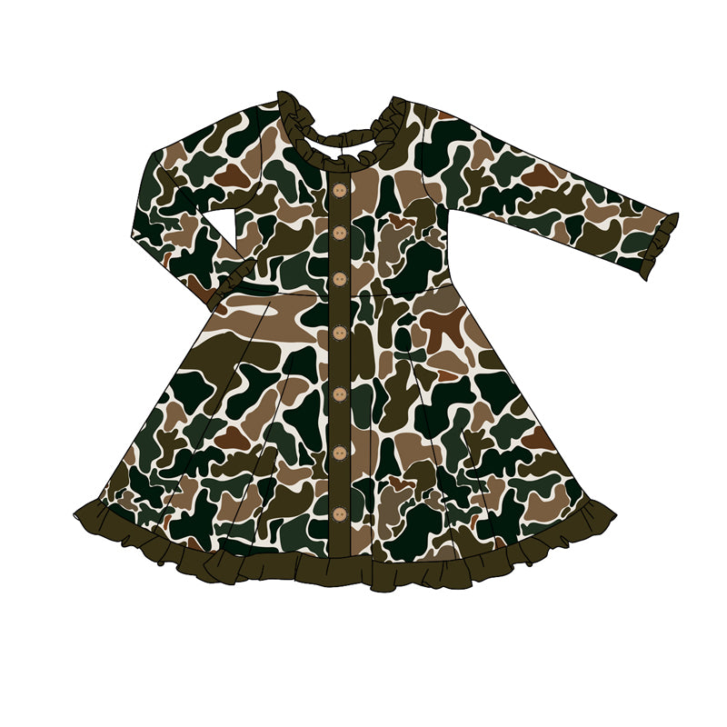 Preorder GLD0913 dark green camo long sleeve girls dress girls gown