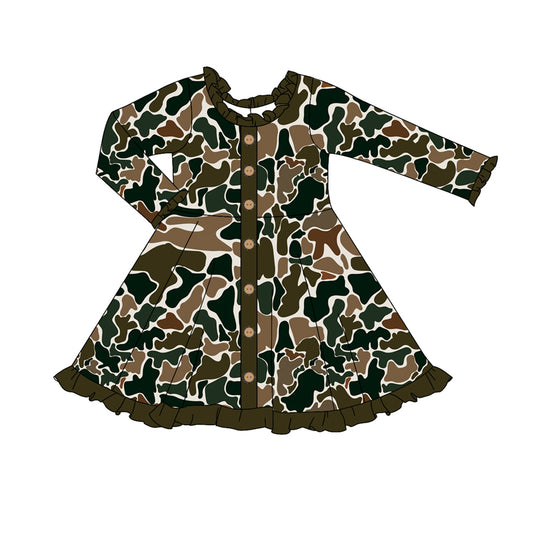 Preorder GLD0913 dark green camo long sleeve girls dress girls gown