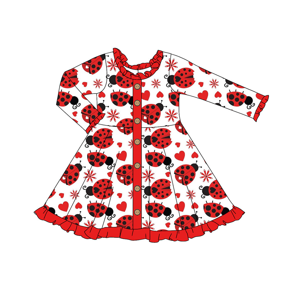 Preorder GLD0919 cute seven-spotted ladybug red long sleeve girls dress