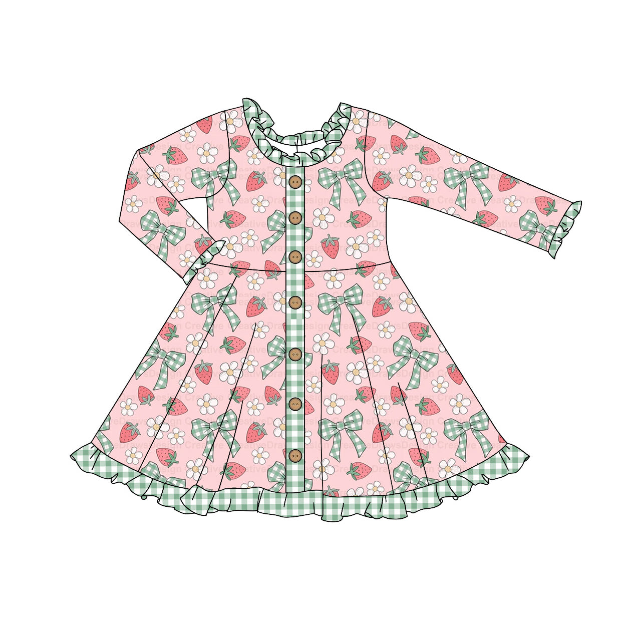Preorder GLD0920 cute strawberry flowers pink long sleeve girls dress