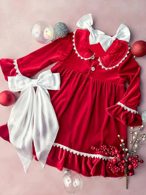 Preorder GLD0922 Christmas style red long sleeve girls gown girls dress