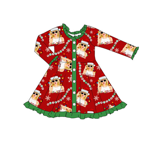 Preorder GLD0924 Christmas Taylor country singer red long sleeve girls dress