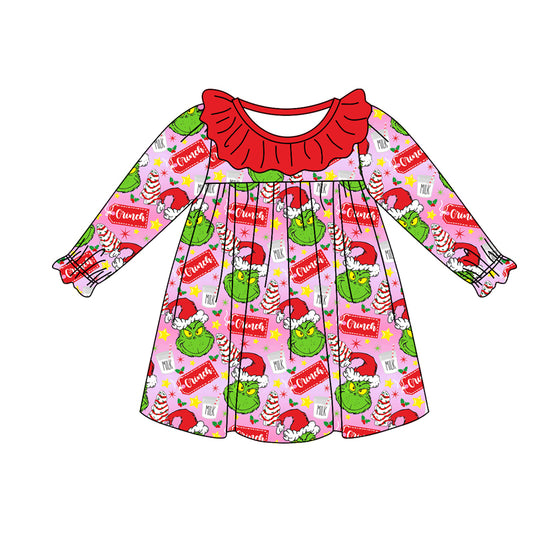 Preorder GLD0931 Christmas green face cake hot pink long sleeve girls dress