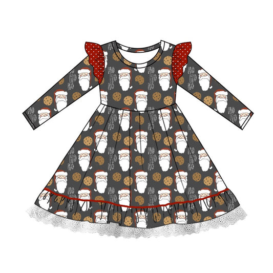 Preorder GLD0937 Christmas Santa cookie long sleeve girls dress