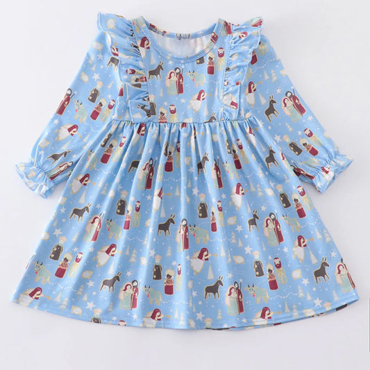 Preorder GLD0940 The Nativity Story blue long sleeve girls dress