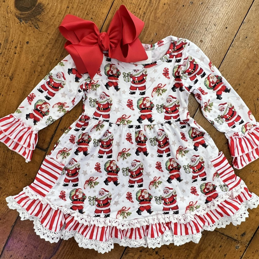 Preorder GLD0944 Christmas Santa pockets long sleeve girls dress