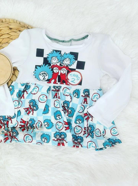 Preorder GLD0948 Christmas cartoon Dr blue long sleeve girls dress