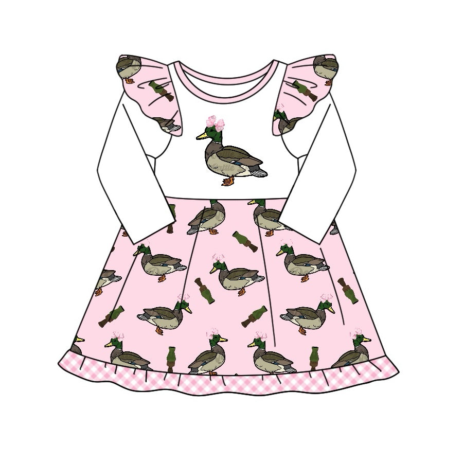 Preorder GLD0969 cute mallard duck pink long sleeve girls dress