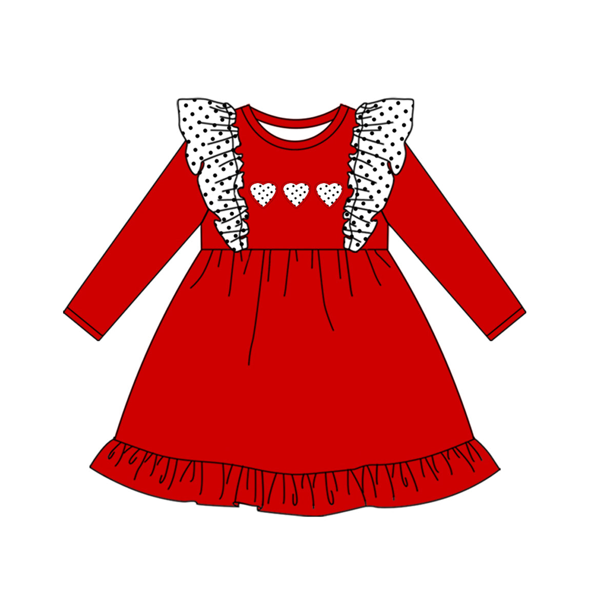 Preorder GLD0986 Valentine's Day hear red long sleeve girls dress