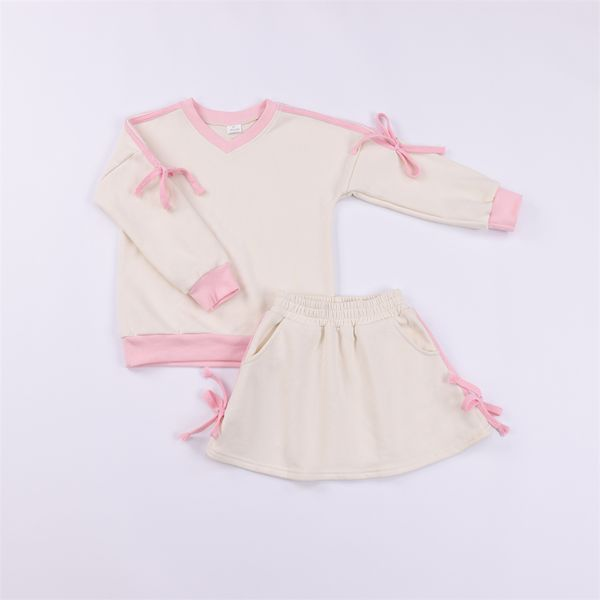 preorder GLD0996 Pink Bows Long Sleeve Skirt With Shorts Girls Set