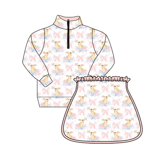 preorder GLD1003 Easter pink bows bunny rabbit zipper long sleeve skirt with shorts girls set