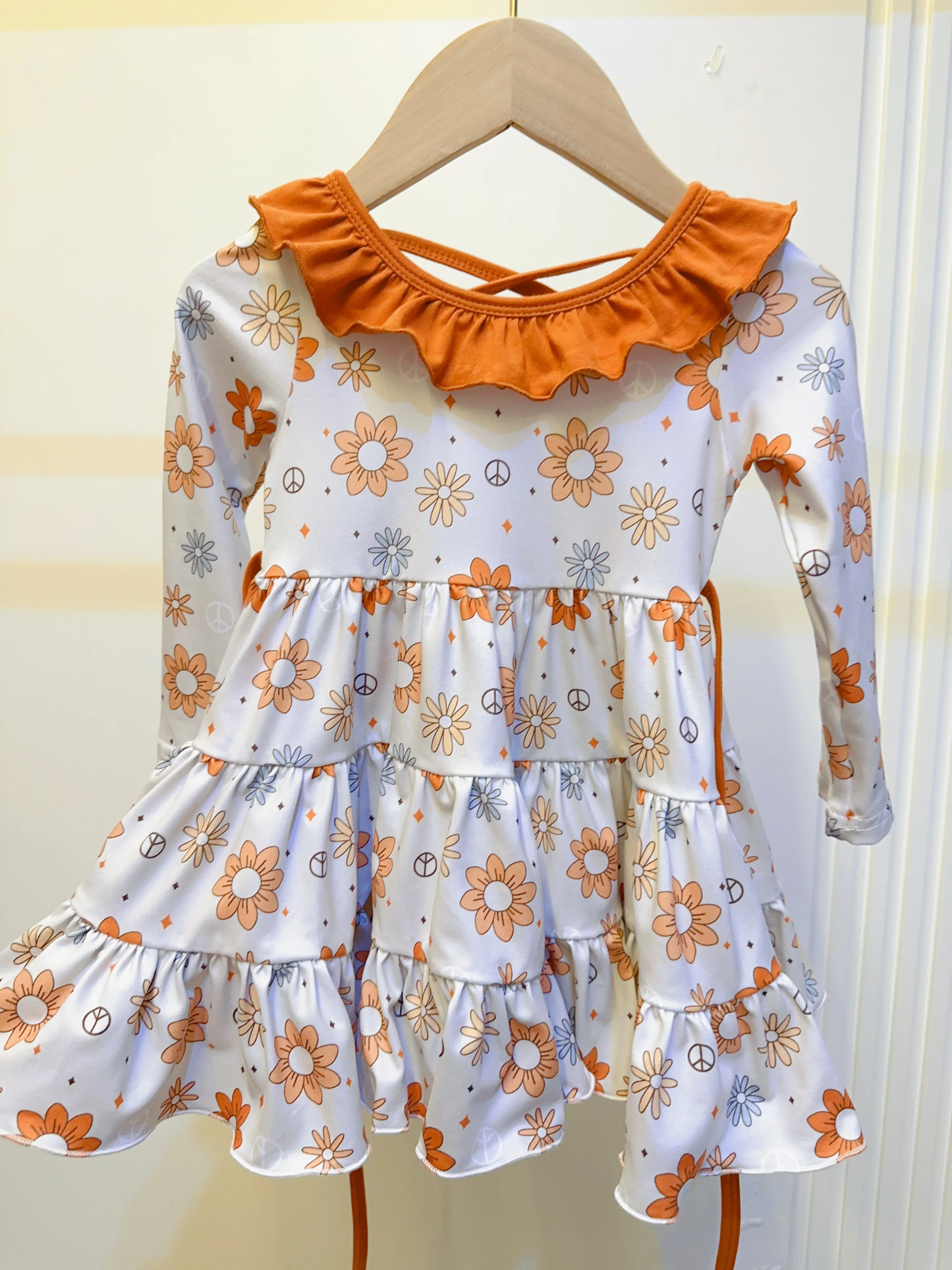 preorder GLD1035 orange flowers long sleeve girls dress