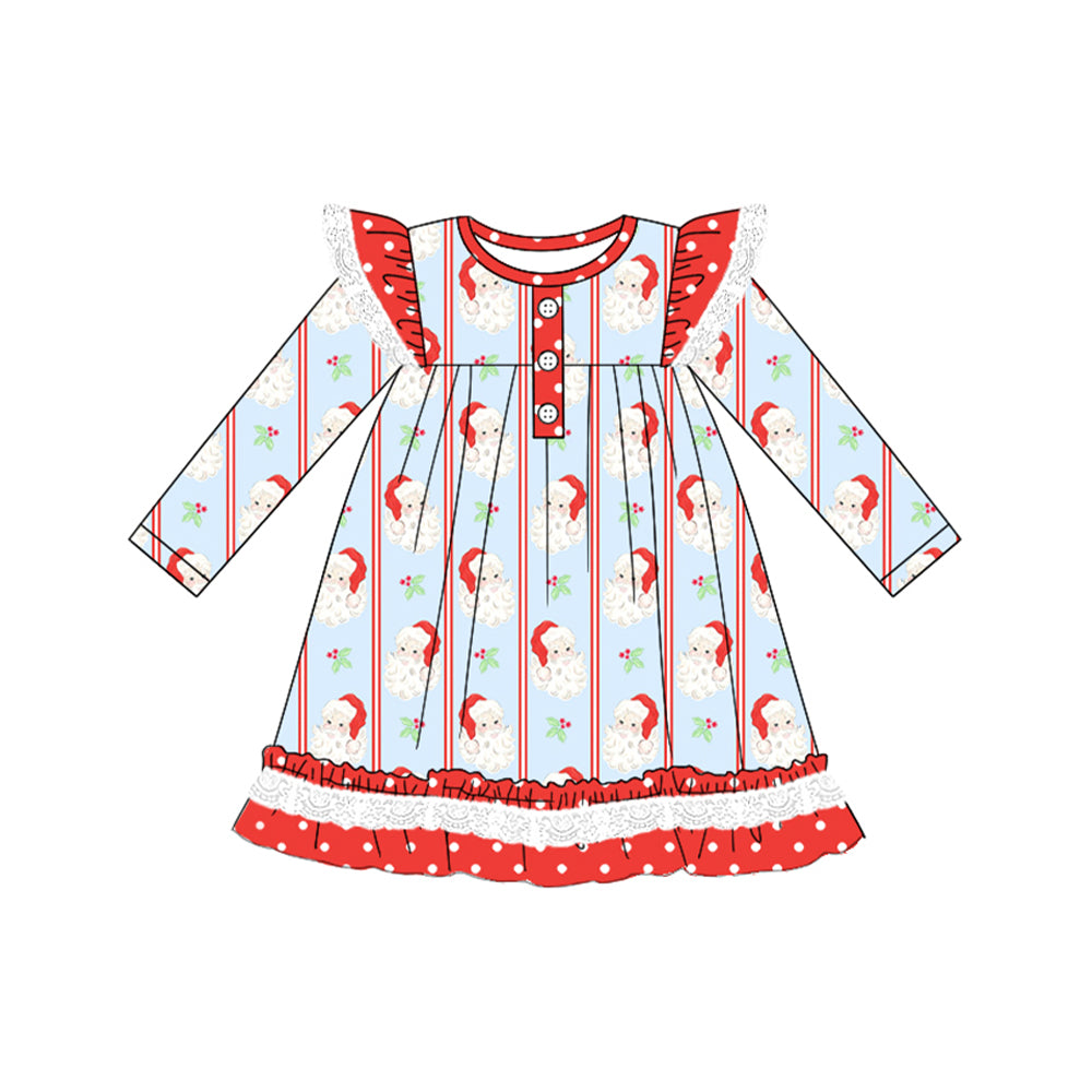 preorder GLD1066 Christmas Santa green long sleeve girls dress