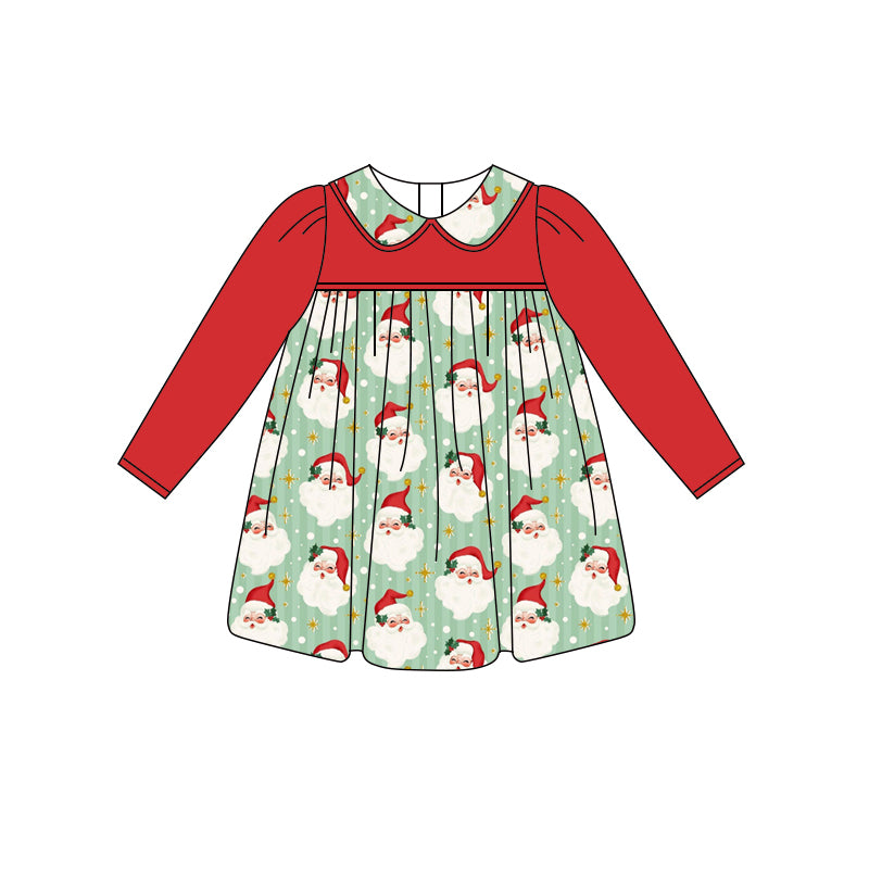 preorder GLD1091 Christmas Santa red green long sleeve girls dress