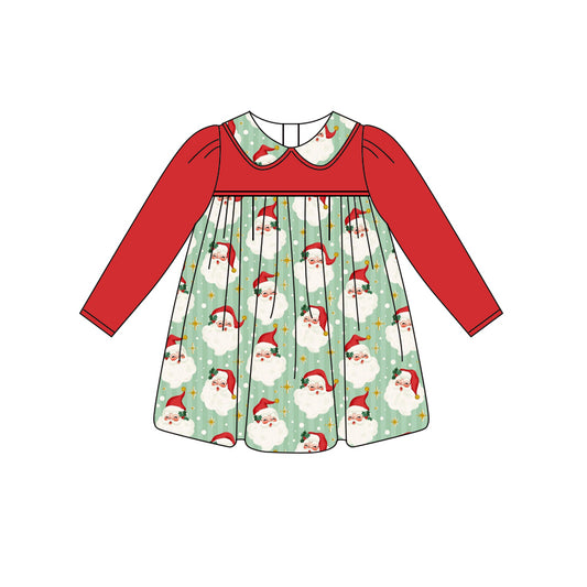 preorder GLD1091 Christmas Santa red green long sleeve girls dress