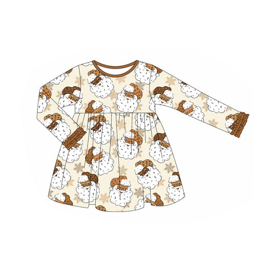 preorder GLD1122 Christmas Santa brown long sleeve girls dress