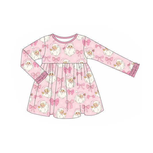 preorder GLD1123 Christmas Santa pink bows long sleeve girls dress
