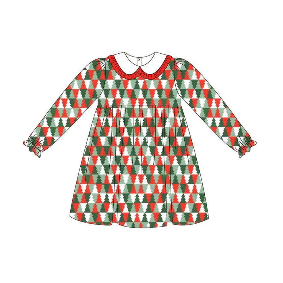 preorder GLD1132 Christmas tree long sleeve red/green long sleeve girls dress