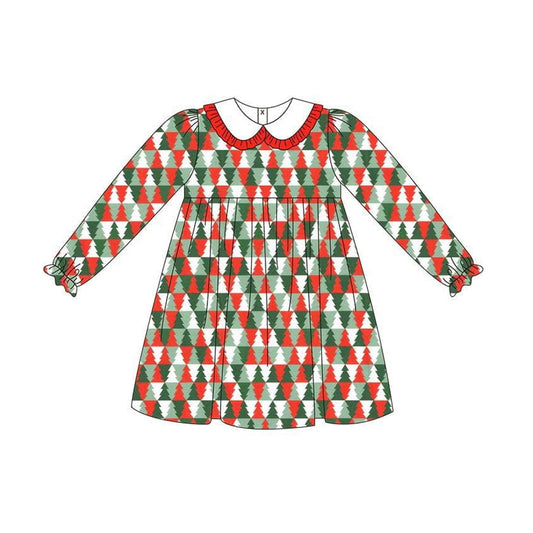 preorder GLD1132 Christmas tree long sleeve red/green long sleeve girls dress
