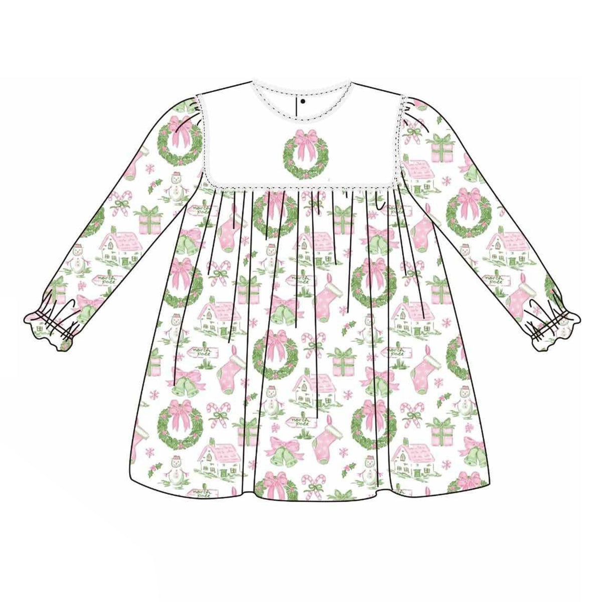 preorder GLD1134 Christmas holly berry snowman pink long sleeve girls dress