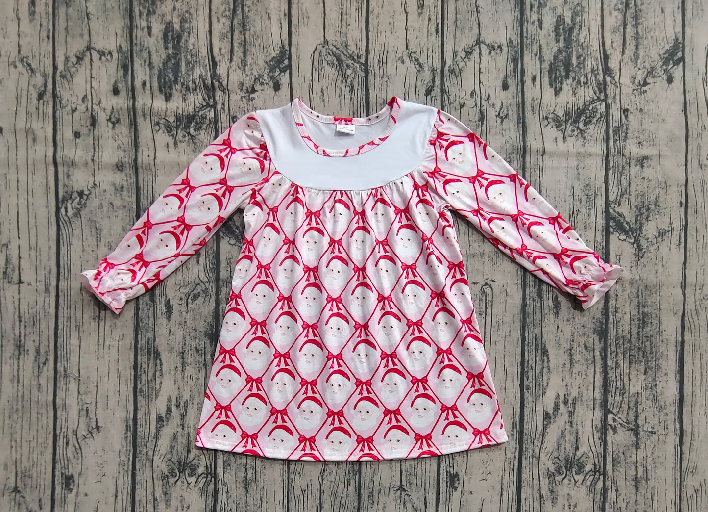 preorder GLD1136 Christmas Santa red bows long sleeve girls dress