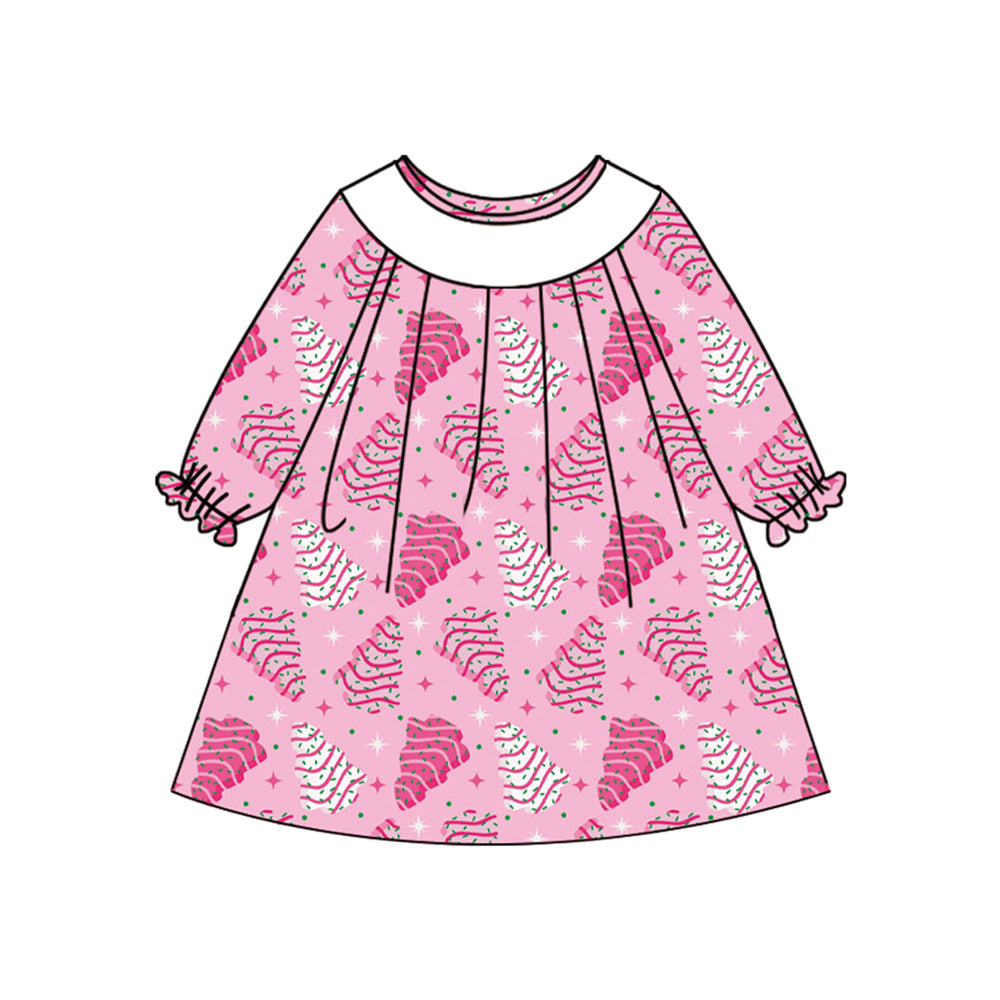 preorder GLD1137 Christmas tree season cake hot pink long sleeve girls dress