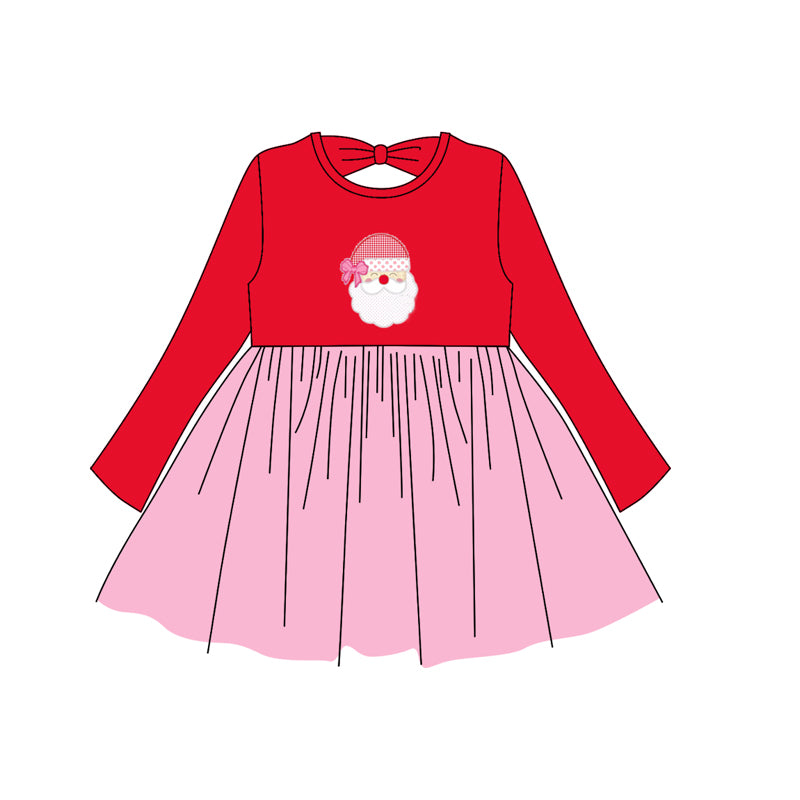 preorder GLD1161 Christmas Santa red pink long sleeve girls dress