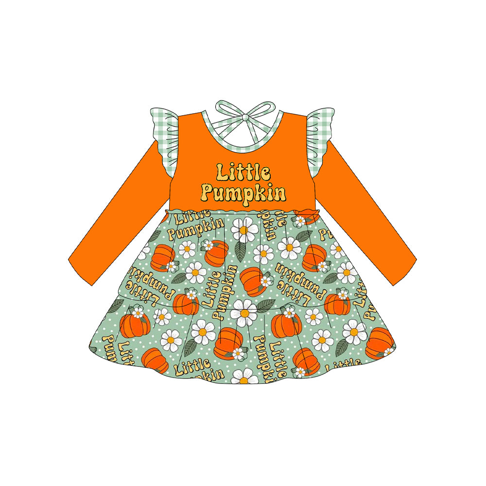 preorder GLD1195 little pumpkin flowers orange long sleeve girls dress