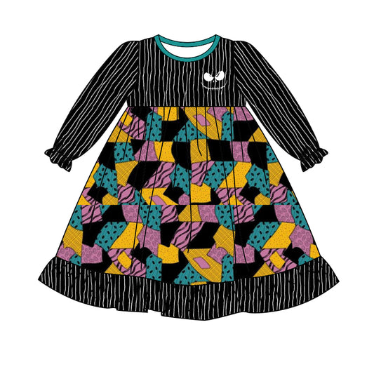 preorder GLD1201 Halloween zombie yellow purple black long sleeve girls dress