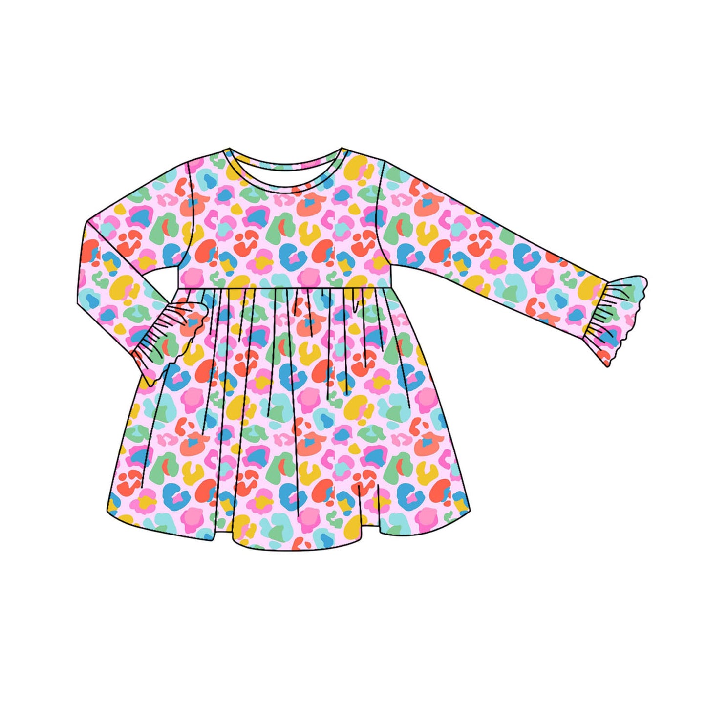 preorder GLD1202 colorful leoaprd pink long sleeve girls dress
