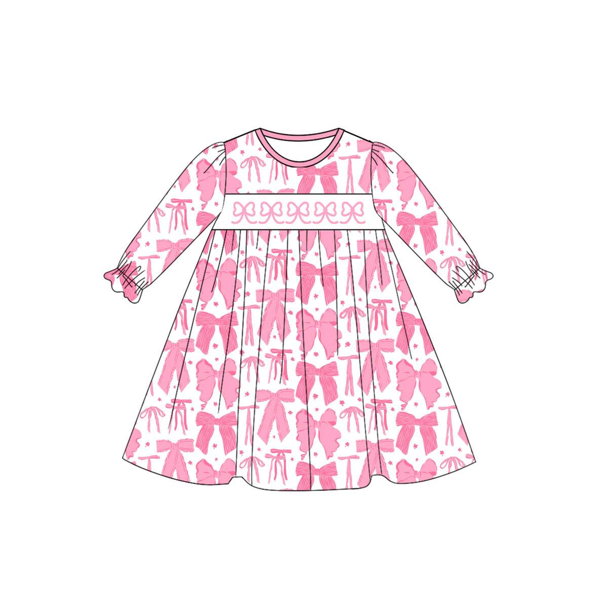 preorder GLD1205 hot pink bows long sleeve girls dress